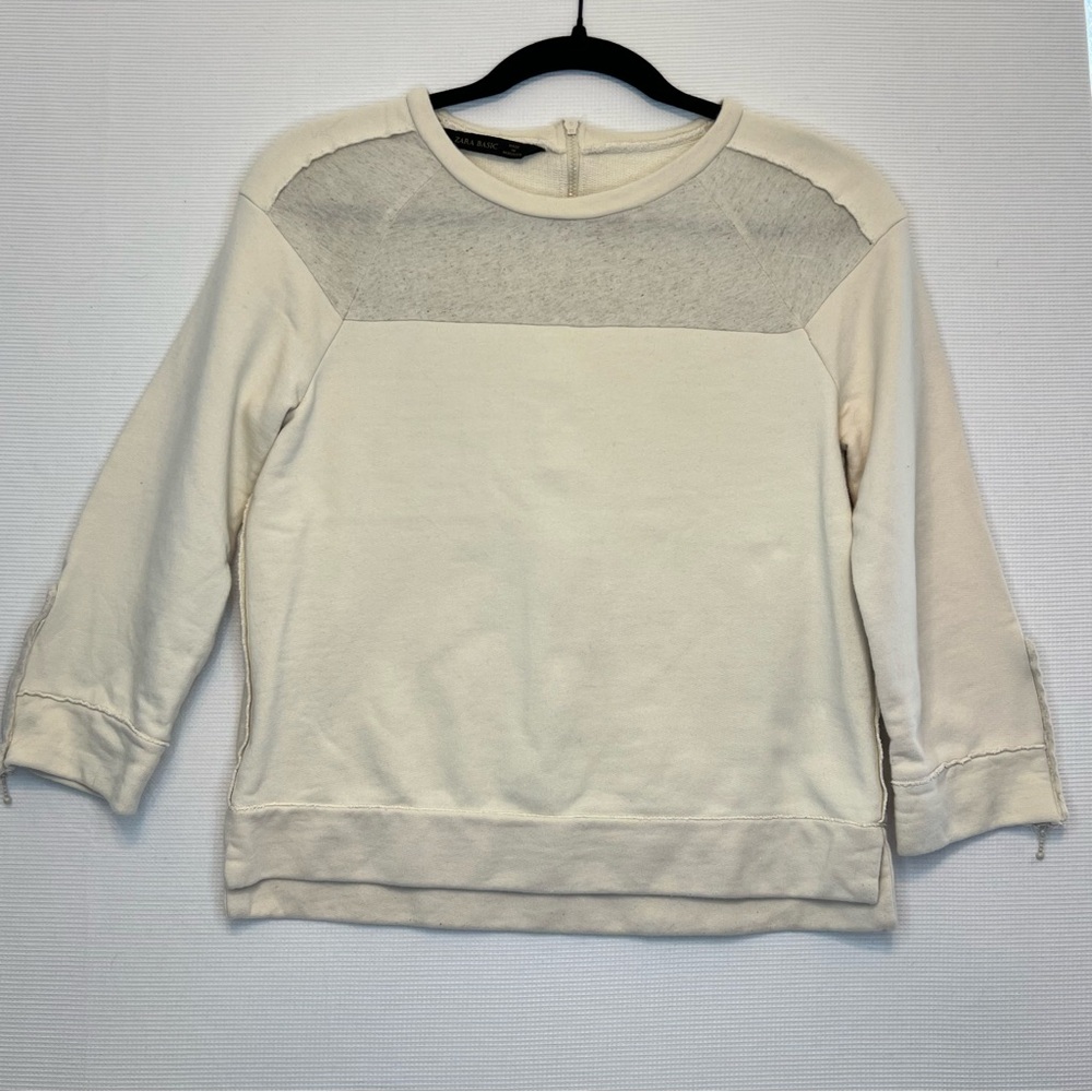 Zara Basics XS Oatmeal/Cream Sweatshirt Zippered Sleeves/Back